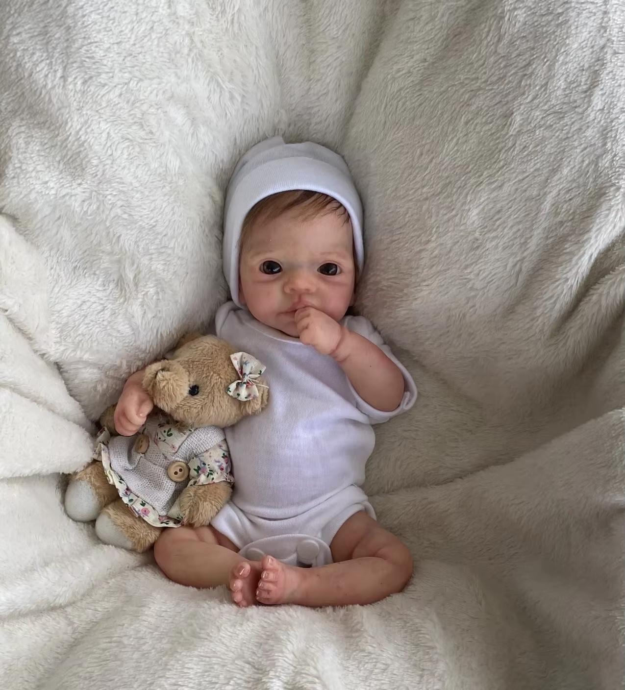 28cm Full Body Waterproof Silicone Reborn Baby Girl – Rooted Hair, Hand-Painted Skin, Lifelike & Handmade