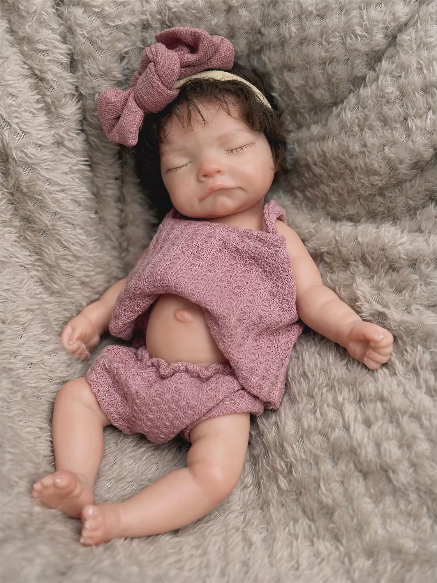 26CM Waterproof Solid Silicone Reborn Baby Girl – Handmade with Rooted Hair, Soft Touch, Lifelike Newborn Doll
