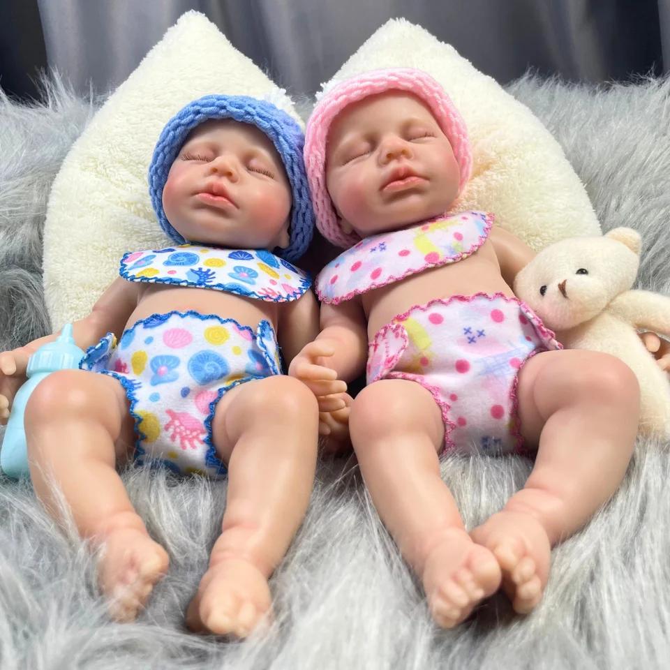 13-Inch Full Silicone Reborn Baby Doll – LouLou Twins Boy or Girl with Original Limbs, Mini Silicone Doll, Perfect Christmas Gift SD Quality