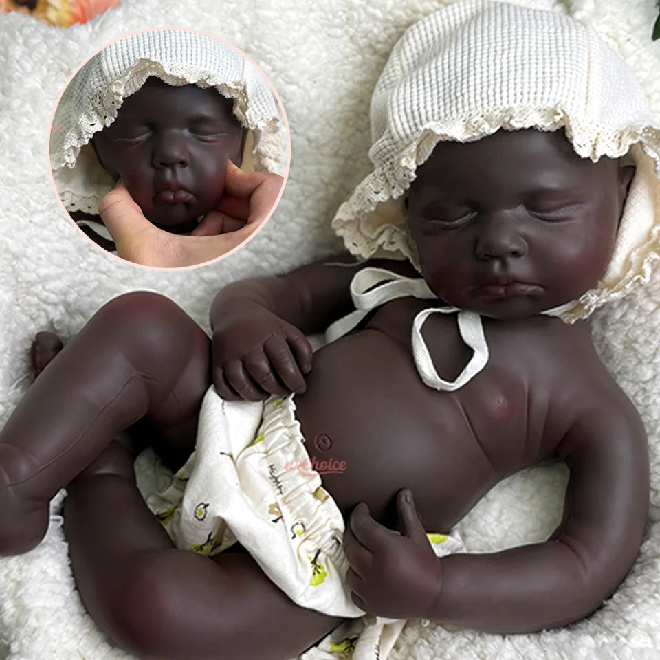 20" Realistic Black Silicone Reborn Baby Doll – Handmade, Weighted, Lifelike Sleeping Newborn Collectible Gift