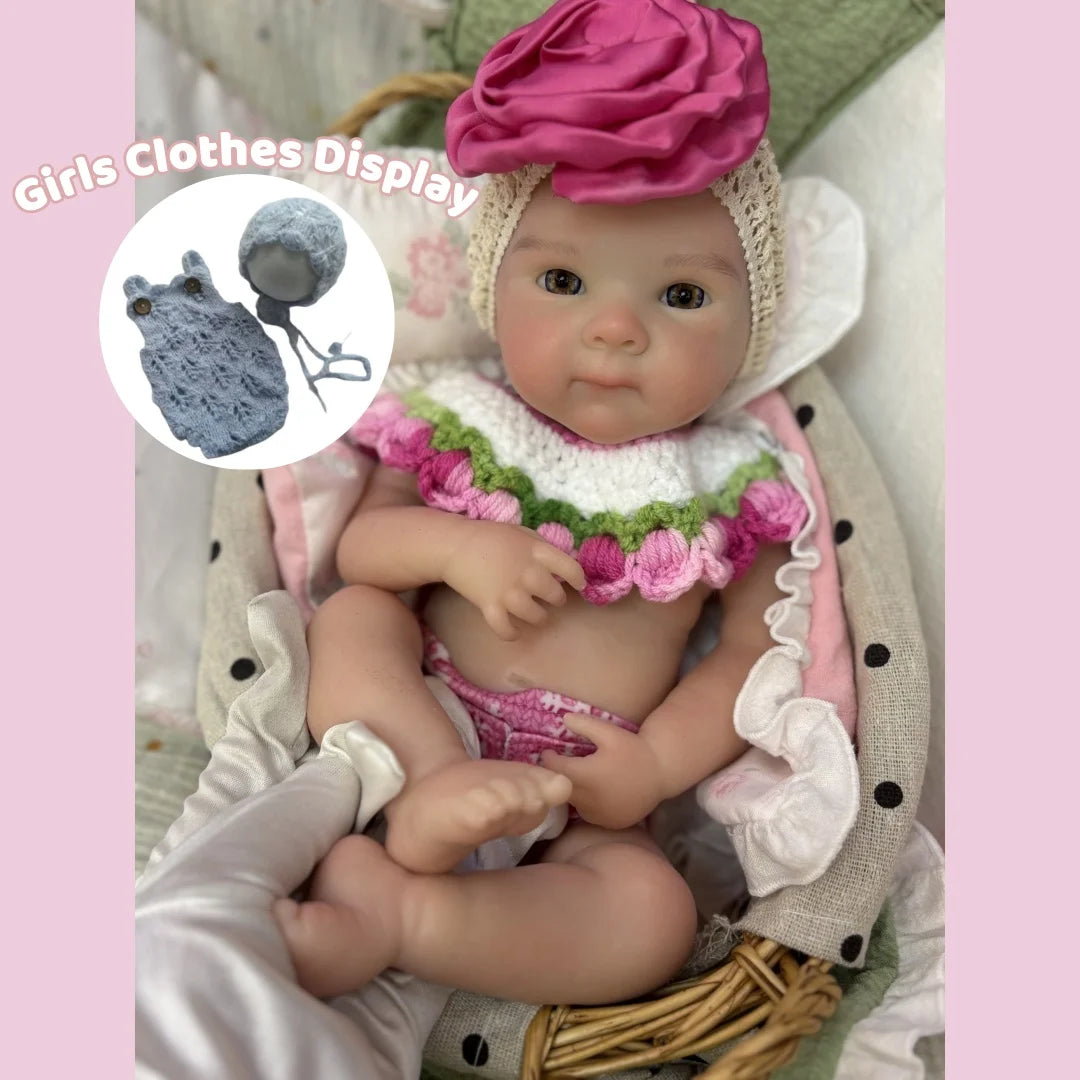13-Inch Bettie Reborn Baby Girl – Solid Silicone, Open Mouth, Painted Skin, Handmade Newborn Doll