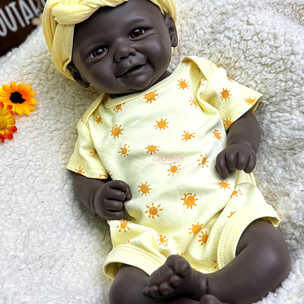17" Realistic Black Full Silicone Reborn Doll – Vivienne with Soft Flexible Body and Angelic Smile, Perfect for Collector Display