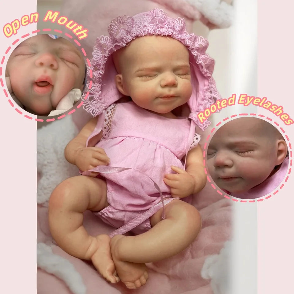 13-Inch Realistic Full Body Silicone Reborn Baby Girl Doll – Soft Newborn Feel, Open Mouth