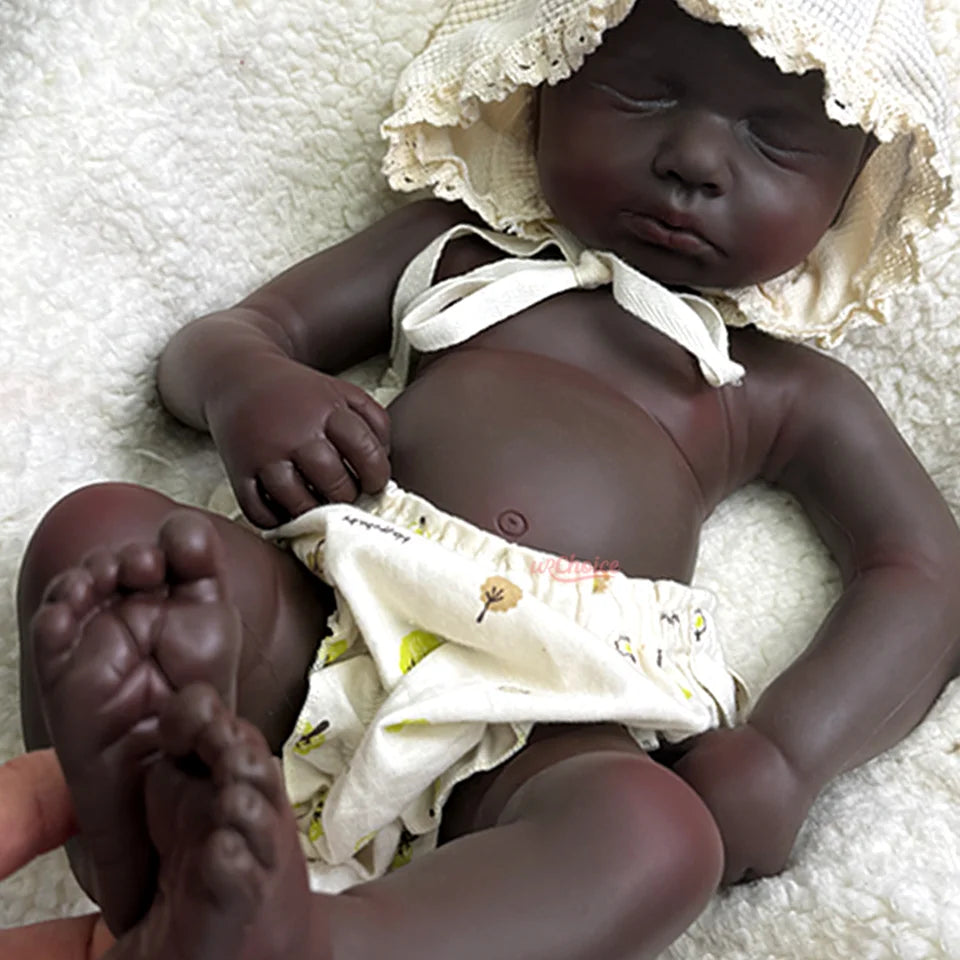 20" Realistic Black Silicone Reborn Baby Doll – Handmade, Weighted, Lifelike Sleeping Newborn Collectible Gift