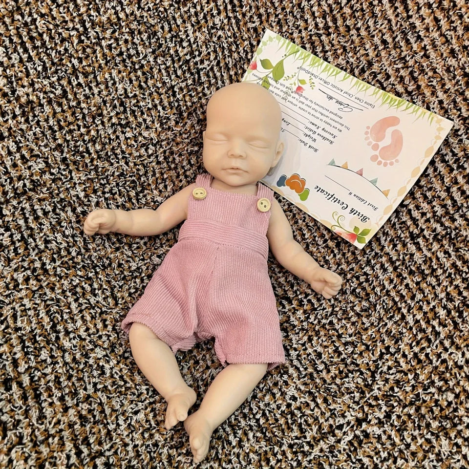10-Inch Solid Silicone Reborn Baby Girl – Rooted Hair, Washable, Soft-Touch, Flexible Handmade Newborn Doll