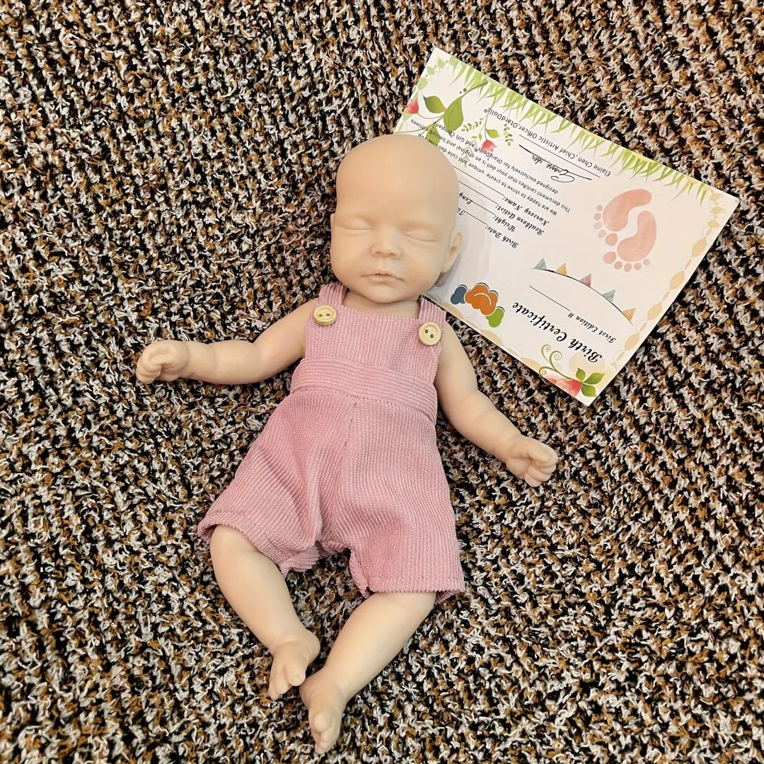 10-Inch Solid Silicone Reborn Baby Girl – Rooted Hair, Washable, Soft-Touch, Flexible Handmade Newborn Doll