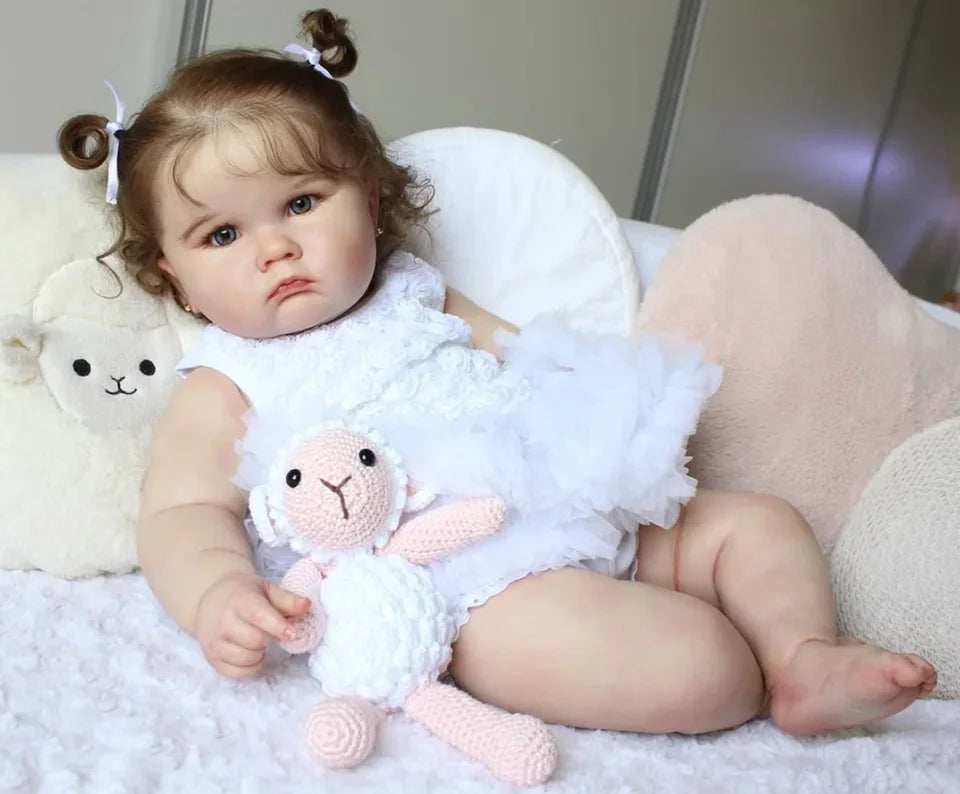 60cm 24" Realistic Reborn Baby Doll Girl – Soft Silicone 3D Skin with Visible Veins, Handmade Birthday Gift