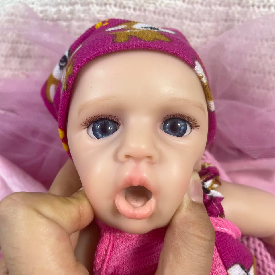 13-Inch Mini Silicone Reborn Baby Girl “LouLou” – Awake, Open Mouth, Lifelike Solid Silicone Doll, Perfect Birthday & Christmas Gift