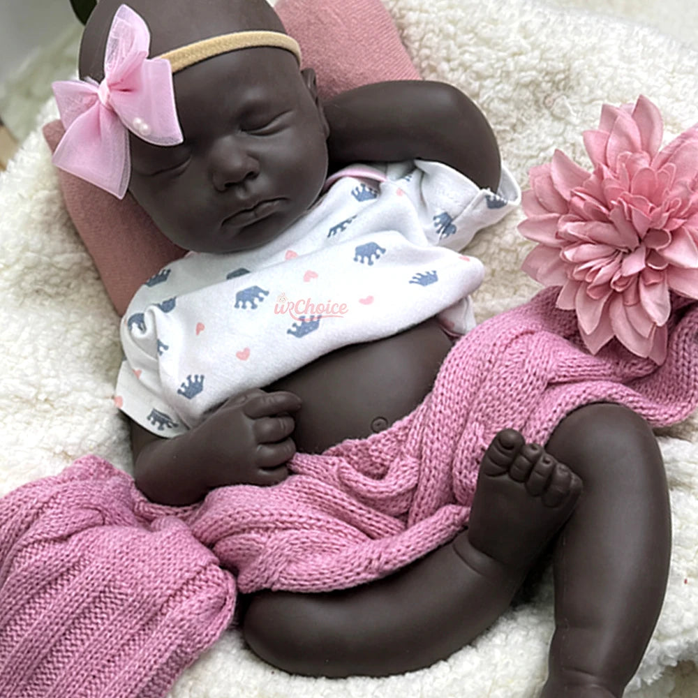 20" Realistic Black Silicone Reborn Baby Doll – Handmade, Weighted, Lifelike Sleeping Newborn Collectible Gift
