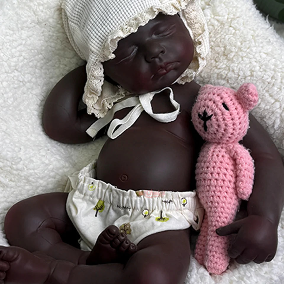 20" Realistic Black Silicone Reborn Baby Doll – Handmade, Weighted, Lifelike Sleeping Newborn Collectible Gift