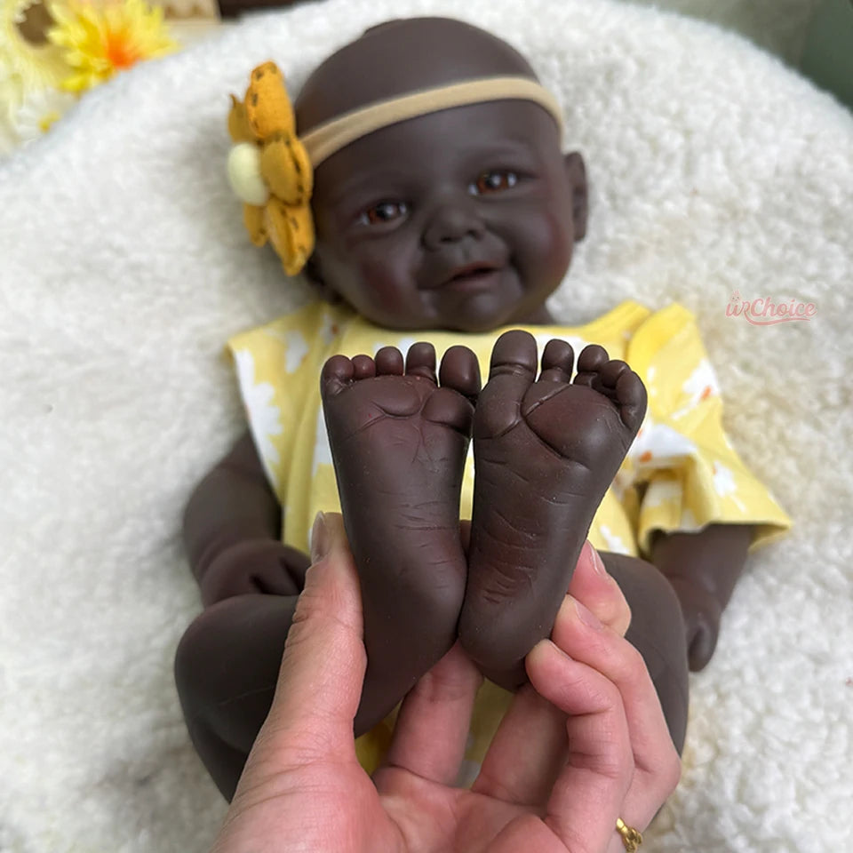 17" Realistic Black Full Silicone Reborn Doll – Vivienne with Soft Flexible Body and Angelic Smile, Perfect for Collector Display