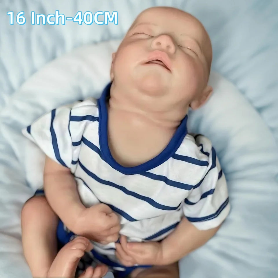 16-Inch Silicone Reborn Baby Boy “Levi” – Open Mouth, Washable, Soft Body with 3D Painted Skin, Lifelike Realistic Newborn Doll