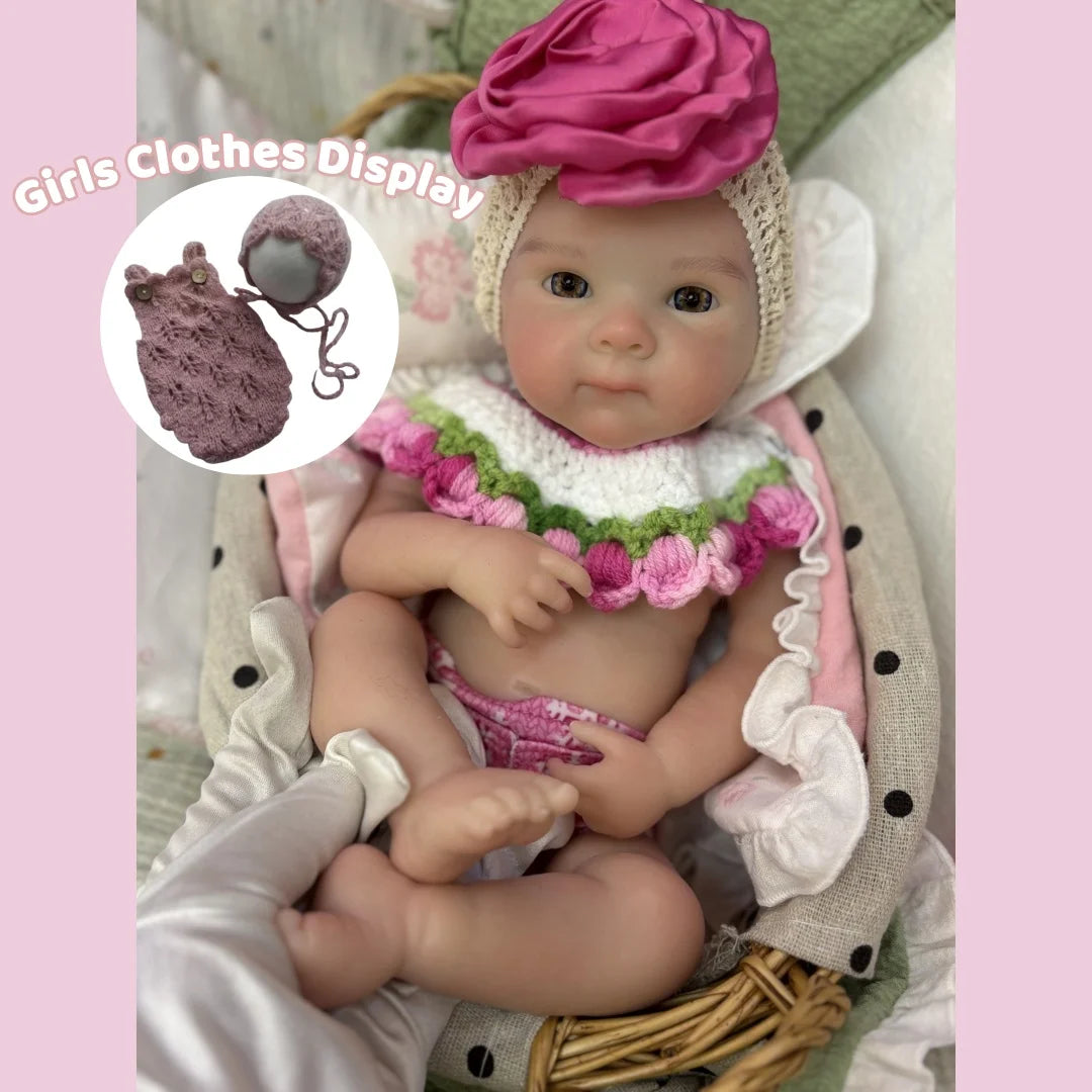 13-Inch Bettie Reborn Baby Girl – Solid Silicone, Open Mouth, Painted Skin, Handmade Newborn Doll