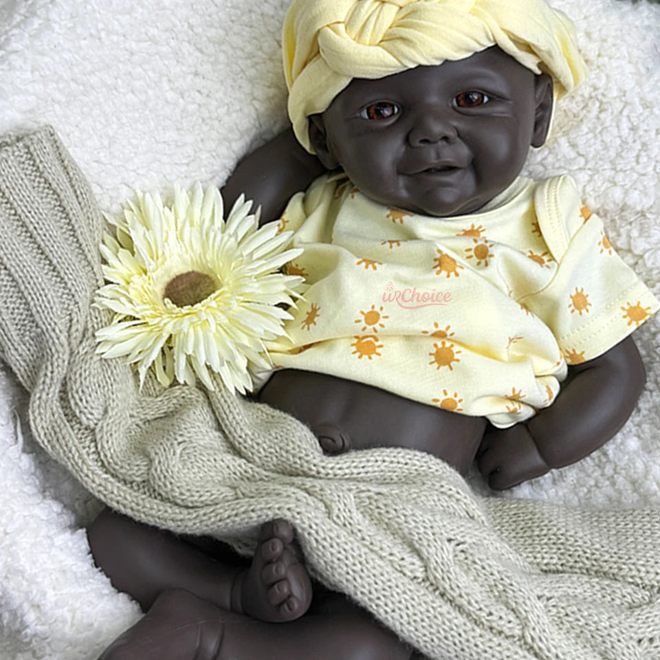 17" Realistic Black Full Silicone Reborn Doll – Vivienne with Soft Flexible Body and Angelic Smile, Perfect for Collector Display