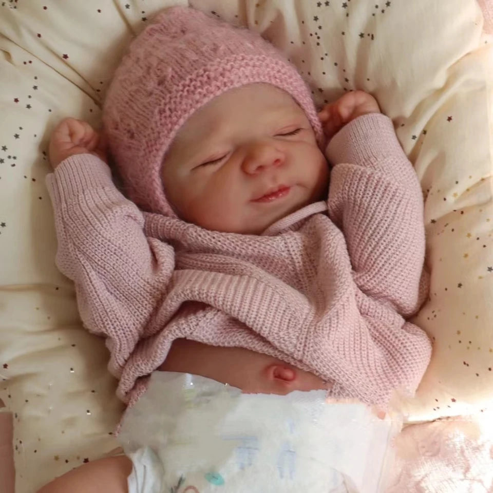 18–20 Inch Full Body Soft Vinyl Reborn Baby Girl Doll – Handmade Lifelike with Painted Hair