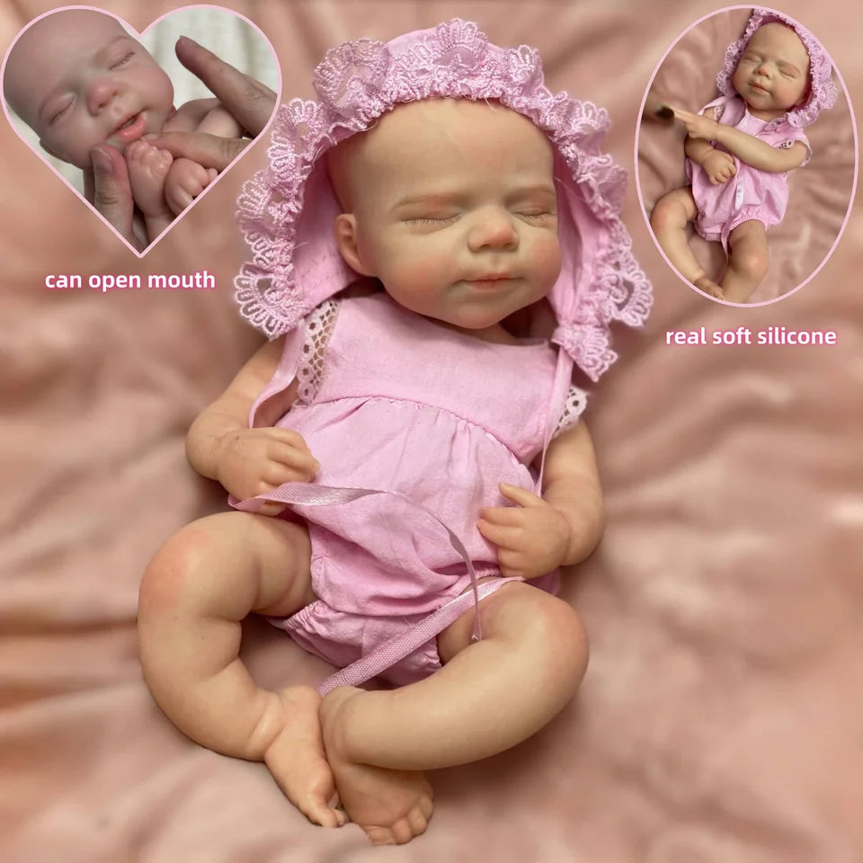 13" Pascale Bebe Girl Reborn Doll – Open-Mouth Silicone Newborn with Hand-Painted Details, Realistic Baby Toy