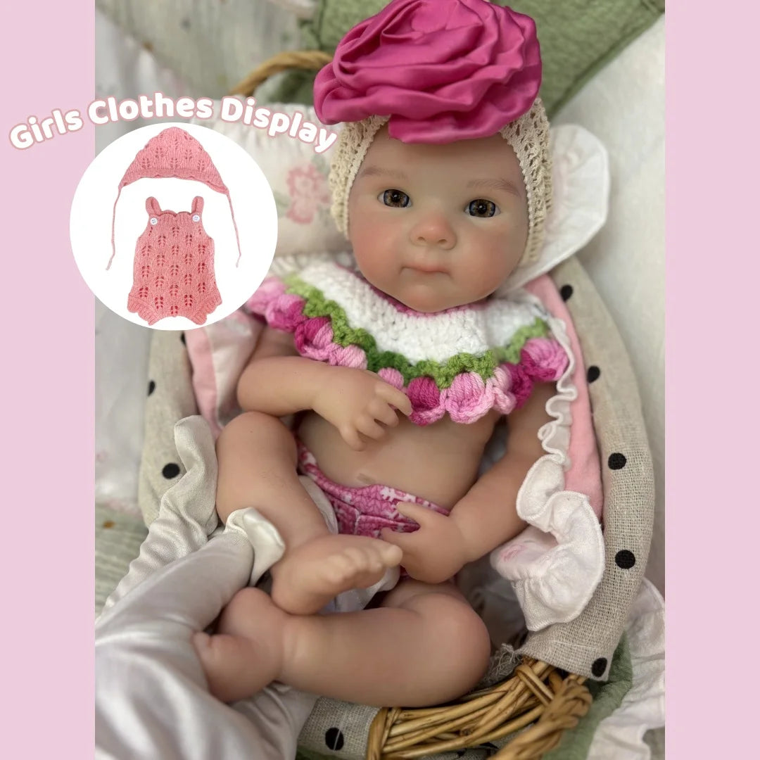 13-Inch Bettie Reborn Baby Girl – Solid Silicone, Open Mouth, Painted Skin, Handmade Newborn Doll