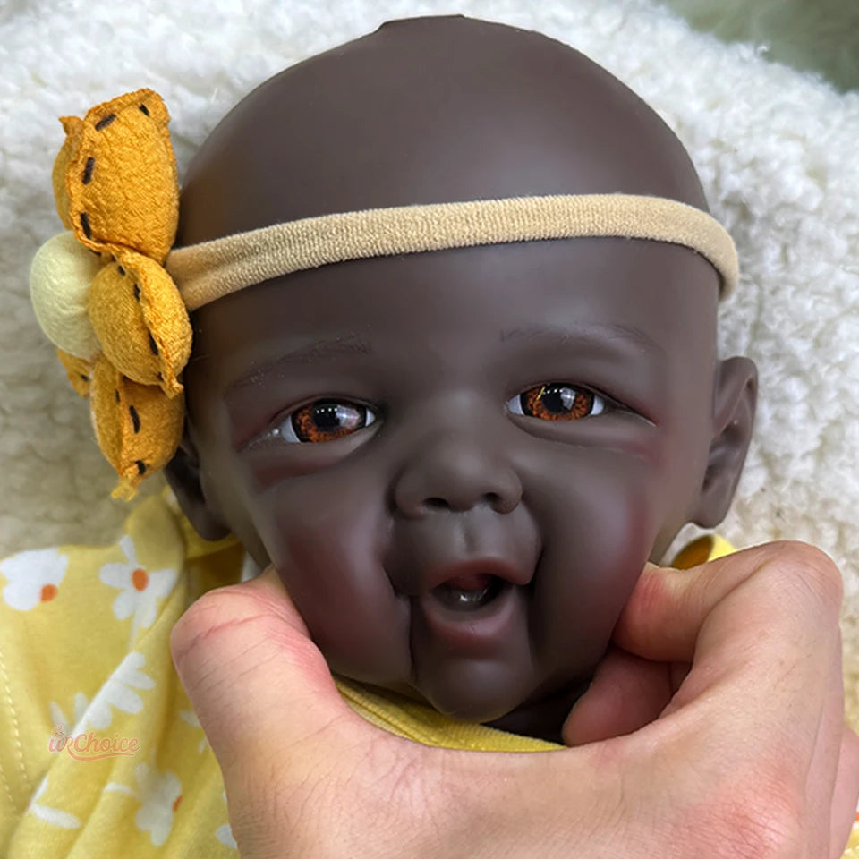 17" Realistic Black Full Silicone Reborn Doll – Vivienne with Soft Flexible Body and Angelic Smile, Perfect for Collector Display