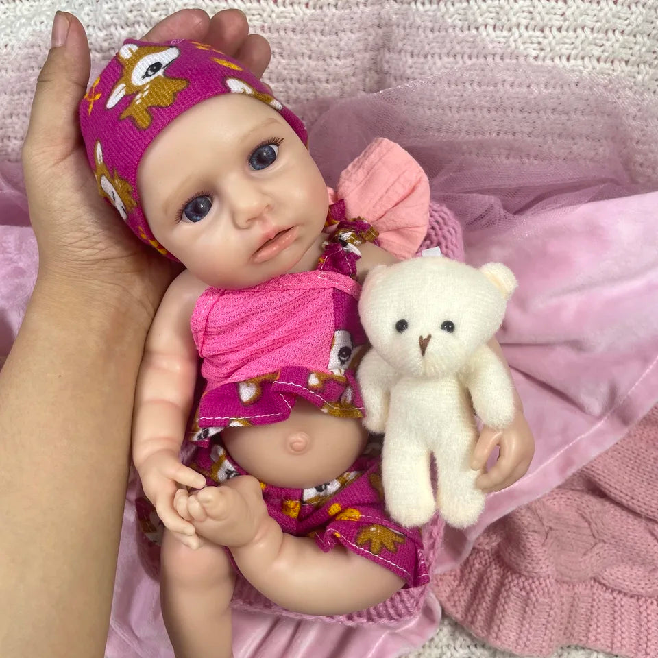 13-Inch Mini Silicone Reborn Baby Girl “LouLou” – Awake, Open Mouth, Lifelike Solid Silicone Doll, Perfect Birthday & Christmas Gift
