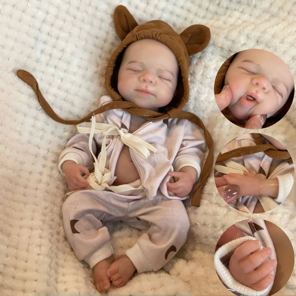 13" Pascale Bebe Girl Reborn Doll – Open-Mouth Silicone Newborn with Hand-Painted Details, Realistic Baby Toy