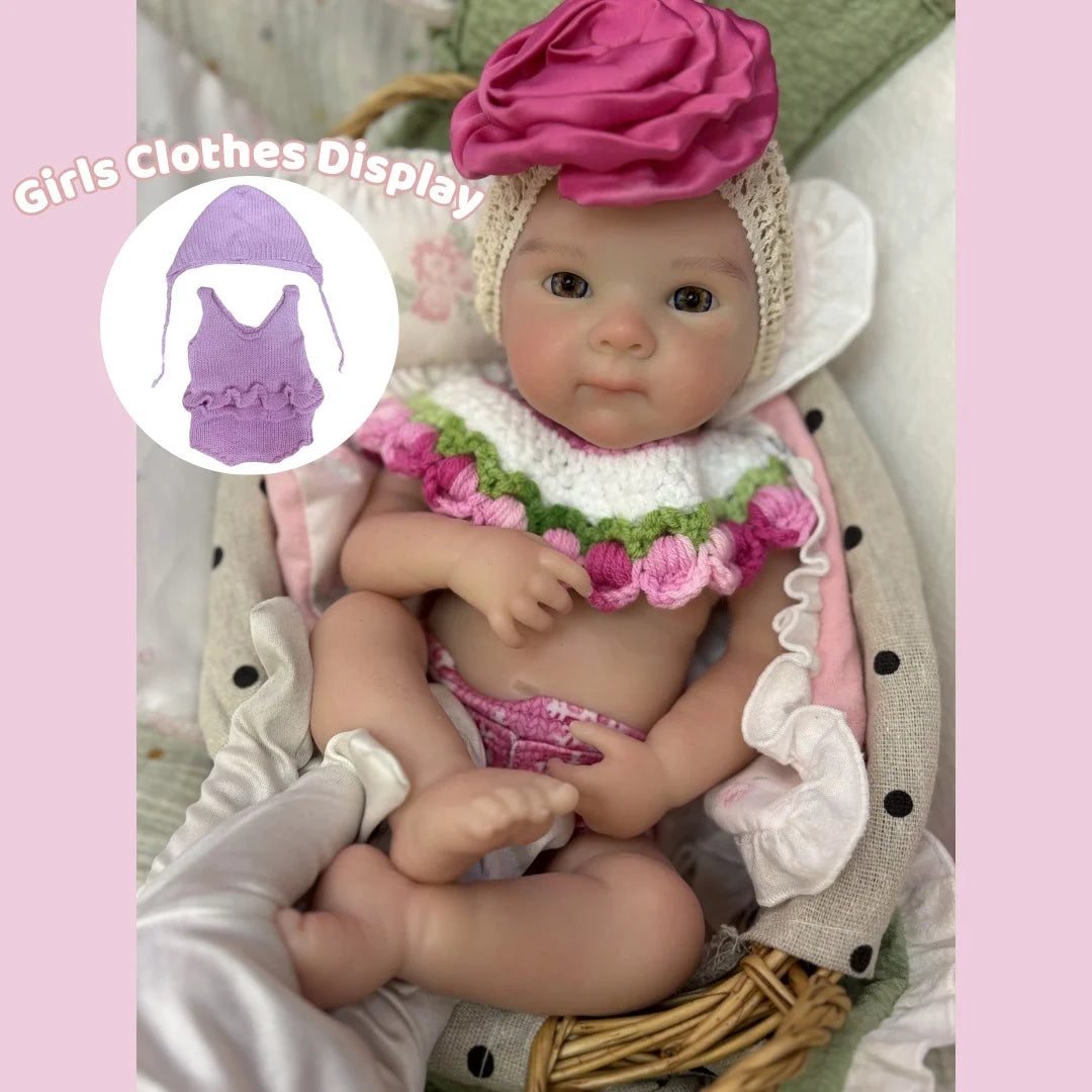 13-Inch Bettie Reborn Baby Girl – Solid Silicone, Open Mouth, Painted Skin, Handmade Newborn Doll