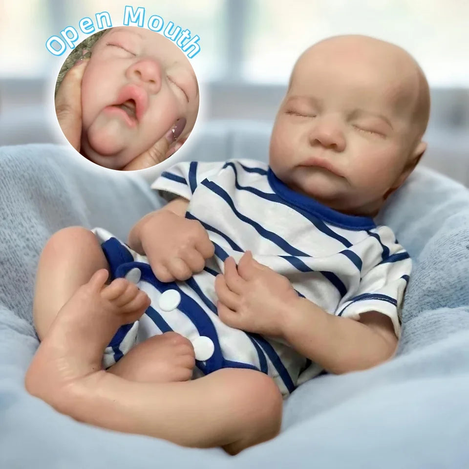 16-Inch Silicone Reborn Baby Boy “Levi” – Open Mouth, Washable, Soft Body with 3D Painted Skin, Lifelike Realistic Newborn Doll