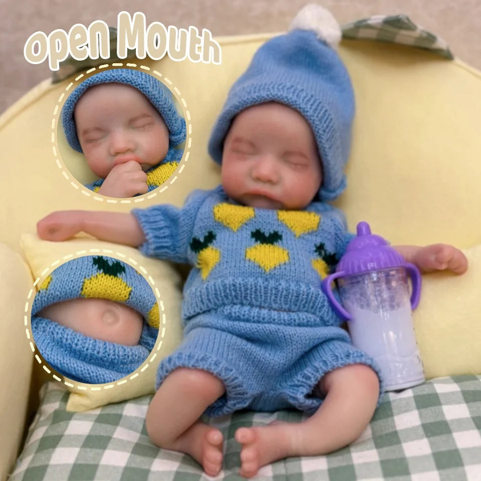 13-Inch Waterproof Solid Silicone Newborn Reborn Boy – Open Mouth, 3D Painted Skin, Soft-Touch Baby Doll, Perfect Gift