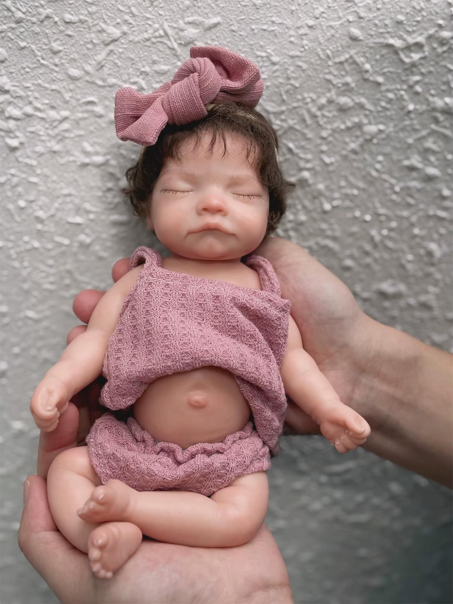 26CM Waterproof Solid Silicone Reborn Baby Girl – Handmade with Rooted Hair, Soft Touch, Lifelike Newborn Doll