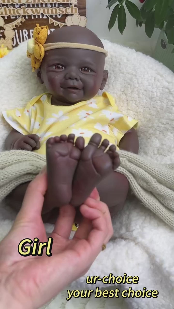 17" Realistic Black Full Silicone Reborn Doll – Vivienne with Soft Flexible Body and Angelic Smile, Perfect for Collector Display