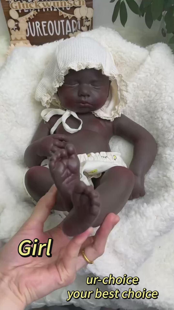 20" Realistic Black Silicone Reborn Baby Doll – Handmade, Weighted, Lifelike Sleeping Newborn Collectible Gift